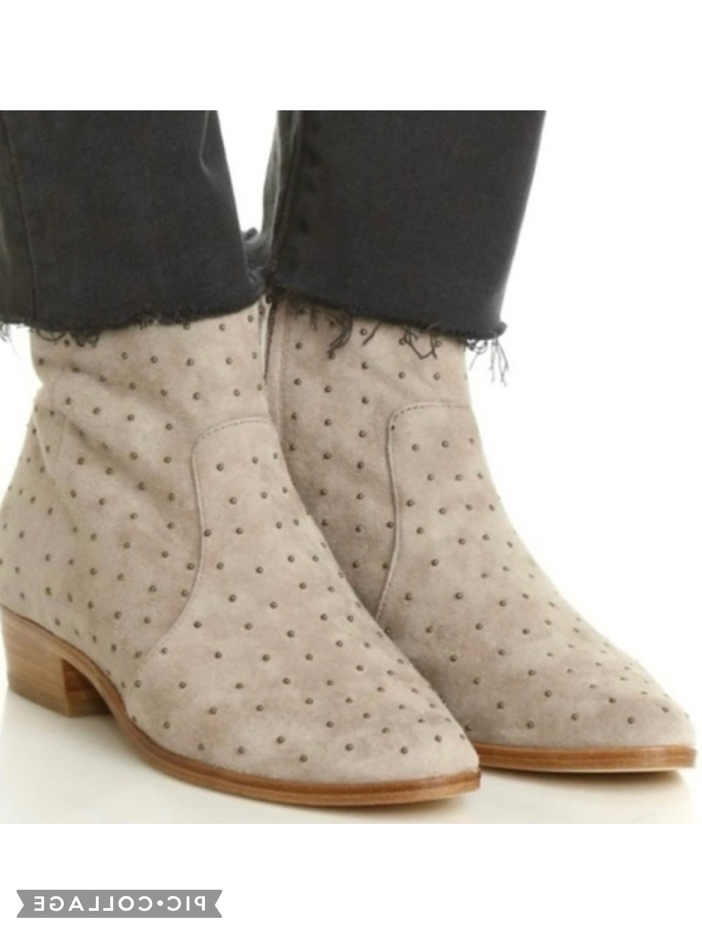 Joie Lacole Booties Taupe Suede Studded Ankle 38/8 Boho Chic Low Heel